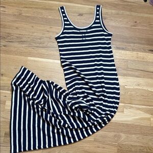 Ann Taylor LOFT Navy & Grey Striped Tank Top Flare Maxi Dress Women’s XS
